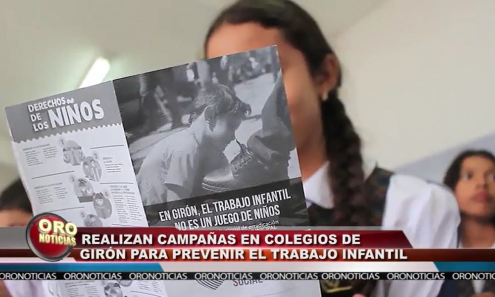 Raalizan campañas en colegios para prevenir el trabajo infantil en Girón