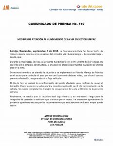 Hundimiento en la vía Barrancabermeja - La Lizama