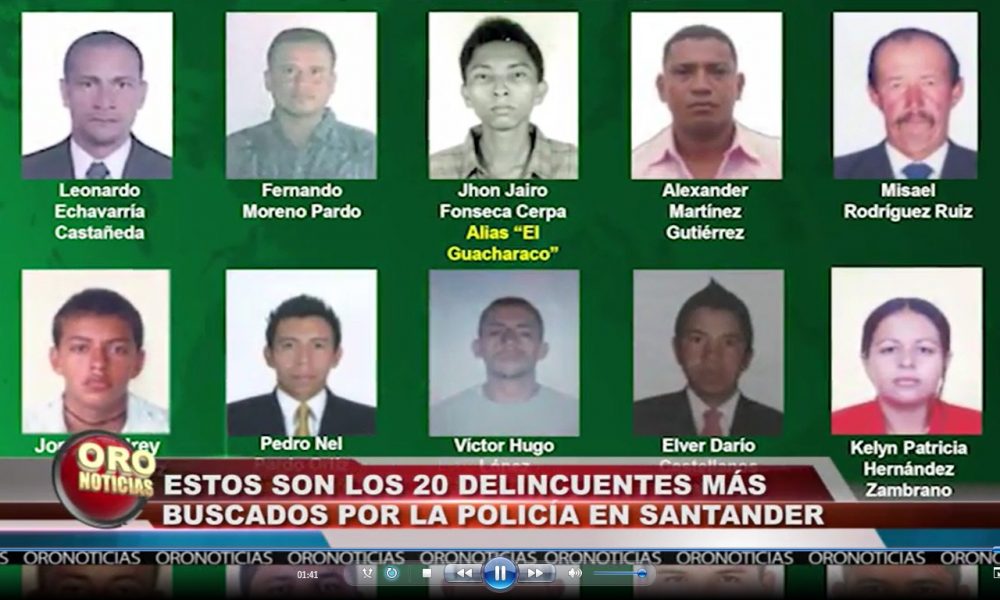 Policía publicó el cartel con los 20 más buscados en Santander