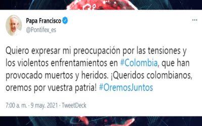 Papa Franscisco expresó su preocupación por las manifestaciones en Colombia