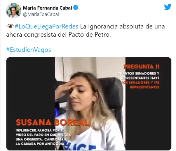 Cabal mandó a estudiar a nueva congresista que no sabe cuántos departamentos tiene Colombia