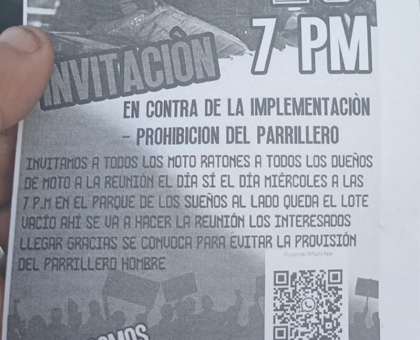 Convocan a plantón este miércoles contra la prohibición del parrillero hombre en Bucaramanga