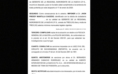 Tres días de arresto para gerente de NUEVA EPS en la regional oriente