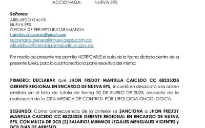 Otra orden de arresto para el gerente regional en encargo de NUEVA EPS