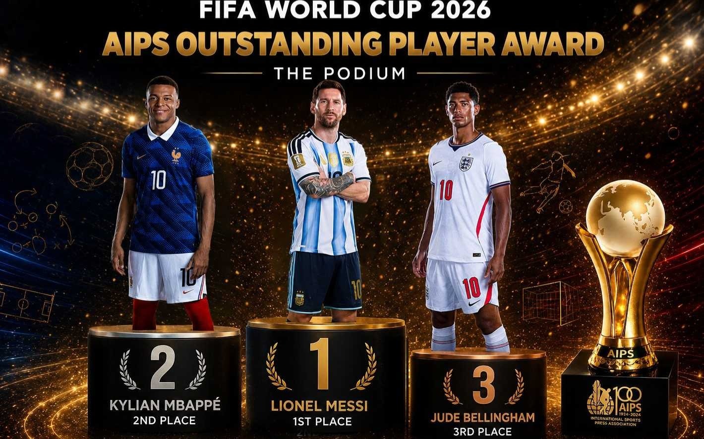 Lionel Messi, Kylian Mbappé y Jude Bellingham son los tres mejores jugadores de la Copa Mundial de la FIFA 2026 según la AIPS (Gráficos de Nordcap Studio).