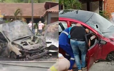 ¿Accidente o intento de sicariato? Investigan choque e incendio de un carro en Piedecuesta